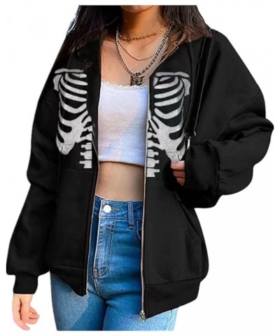 Women E-Girl Oversized Sweatshirt Vintage Zip Up Hoodies Coat Long Sleeve 90s Streetwear Hoodie Pullover Jacket T1+black $6.3...