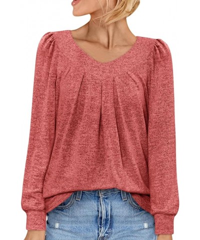 Womens Tunic Tops to Wear with Leggings Pleated V Neck Puff Sleeve Fall Sweaters S-2XL 11-orange $7.79 Tops