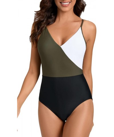 Cute one Piece Swimsuit for Women Teens Slimming one Piece Bathing Suit Color Block Swimwear Chlorine Resistant Green/White $...