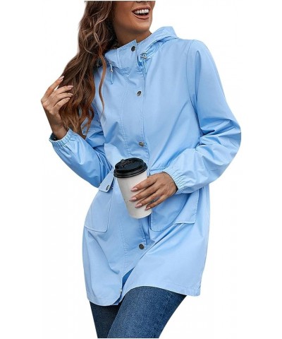 Womens Rain Jacket with Hood Lightweight Rain Loose Waterproof Pullover Winter Plain Full Zipper Long Sleeve Jacket 06-sky Bl...