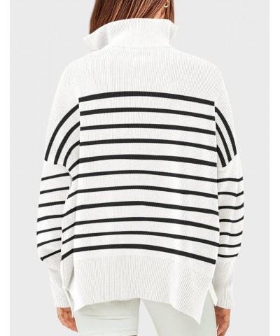 Women's Striped Sweaters Half Zipper Long Sleeve Ribbed Knit Loose Oversized Fall Pullover Sweater Tops White $23.97 Sweaters