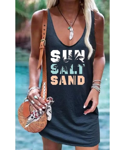 San Salt Sand Women's Summer Mini Dress Sleeveless Loose Casual Sundress Funny Coconut Tree Beach Vacation Tshirt Dress Deep ...