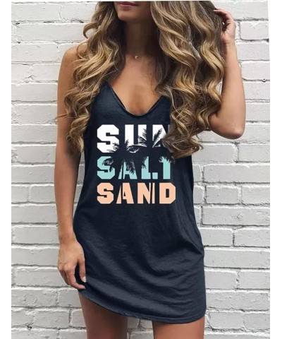 San Salt Sand Women's Summer Mini Dress Sleeveless Loose Casual Sundress Funny Coconut Tree Beach Vacation Tshirt Dress Deep ...