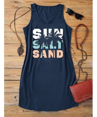 San Salt Sand Women's Summer Mini Dress Sleeveless Loose Casual Sundress Funny Coconut Tree Beach Vacation Tshirt Dress Deep ...