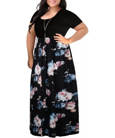 Women's Chevron Print Summer Short Sleeve Plus Size Casual Maxi Dress Black Rose $17.94 Dresses