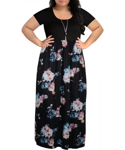 Women's Chevron Print Summer Short Sleeve Plus Size Casual Maxi Dress Black Rose $17.94 Dresses