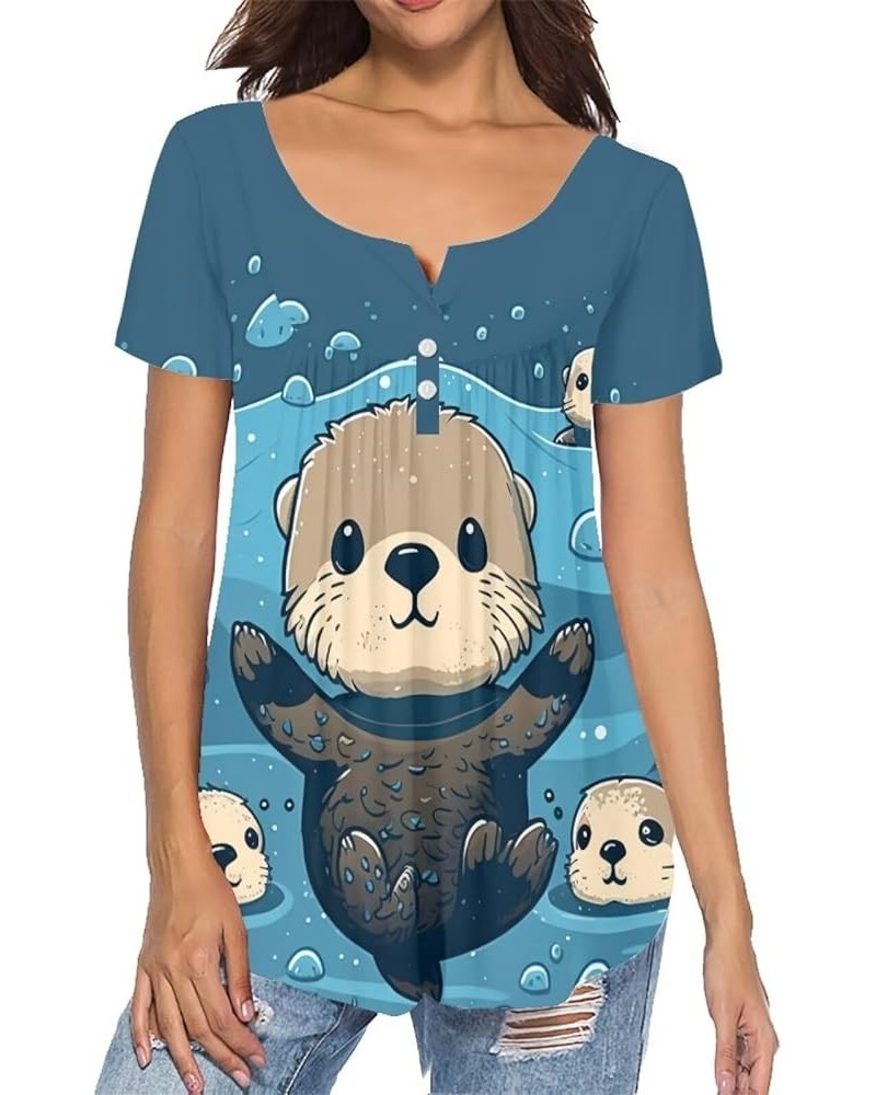 Womens Tops Short Sleeve Clothes Teen Girls Tunic A Sea Otter $11.07 Tops