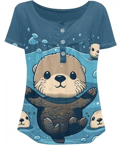 Womens Tops Short Sleeve Clothes Teen Girls Tunic A Sea Otter $11.07 Tops