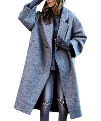 Women Warm Coat With Belt Winter Button Long Jacket Loose Fashion Sleeve Button Women's Coat Crop Leather Jacket B3-grey $11....