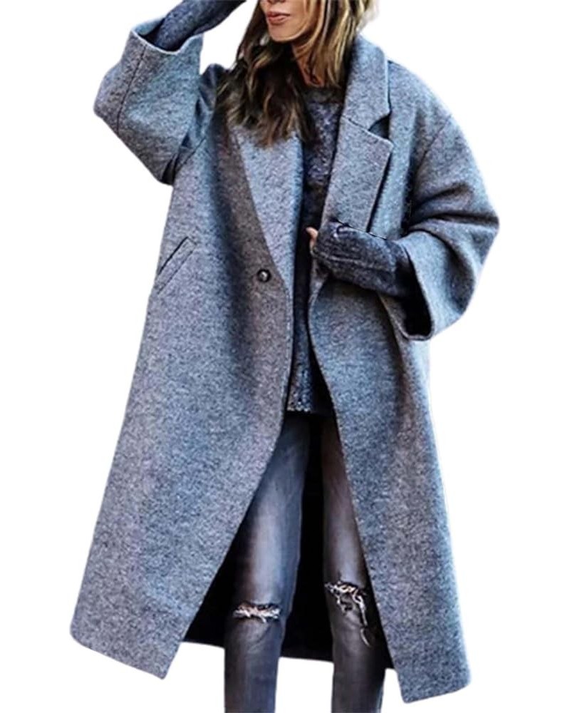 Women Warm Coat With Belt Winter Button Long Jacket Loose Fashion Sleeve Button Women's Coat Crop Leather Jacket B3-grey $11....