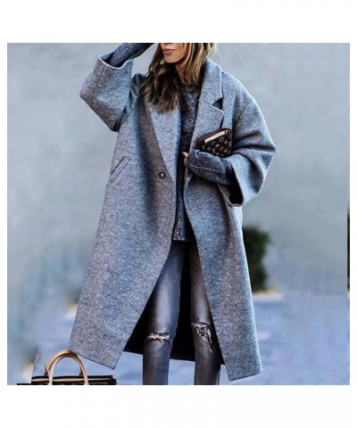 Women Warm Coat With Belt Winter Button Long Jacket Loose Fashion Sleeve Button Women's Coat Crop Leather Jacket B3-grey $11....