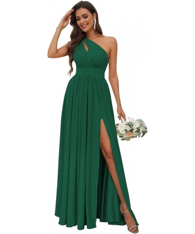 Stretchy One Shoulder Bridesmaid Dresses for Women 2024 Long Silk Satin Formal Dresses with Slit SYYS356 Peacock $29.15 Dresses