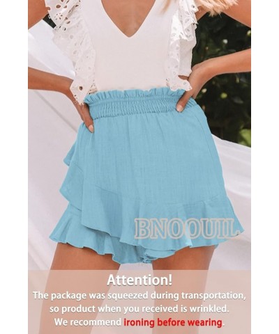 Women's High Waisted Shorts Summer Casual Comfy Flowy Beach Linen Cotton Shorts Wrap Mini Skirt Skort Sky Blue $10.39 Skorts