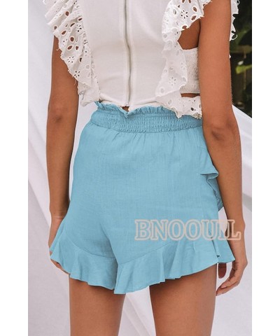 Women's High Waisted Shorts Summer Casual Comfy Flowy Beach Linen Cotton Shorts Wrap Mini Skirt Skort Sky Blue $10.39 Skorts