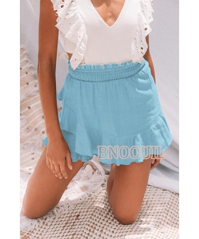 Women's High Waisted Shorts Summer Casual Comfy Flowy Beach Linen Cotton Shorts Wrap Mini Skirt Skort Sky Blue $10.39 Skorts