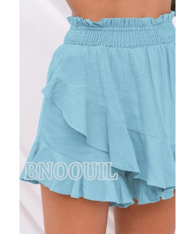 Women's High Waisted Shorts Summer Casual Comfy Flowy Beach Linen Cotton Shorts Wrap Mini Skirt Skort Sky Blue $10.39 Skorts