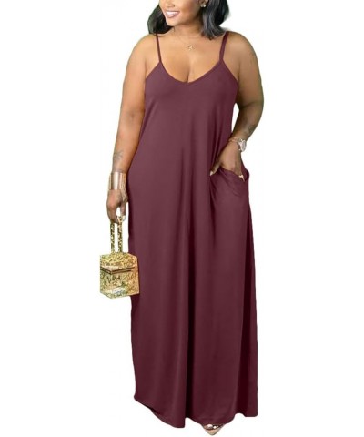 Maxi Dresse for Women Summer Casual Plus Size Sleeveless Spaghetti Strap Long Slip Dresse Sundresses with Pockets 2023 Brown ...