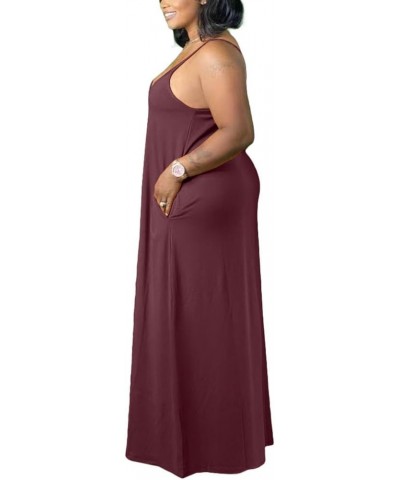 Maxi Dresse for Women Summer Casual Plus Size Sleeveless Spaghetti Strap Long Slip Dresse Sundresses with Pockets 2023 Brown ...