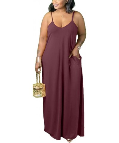 Maxi Dresse for Women Summer Casual Plus Size Sleeveless Spaghetti Strap Long Slip Dresse Sundresses with Pockets 2023 Brown ...