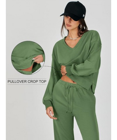 Women's Two Piece Outfits Matching Sets Long Sleeve Pullover Tops and Wide Leg Pants Tracksuit Lounge Sets Army Green $23.10 ...