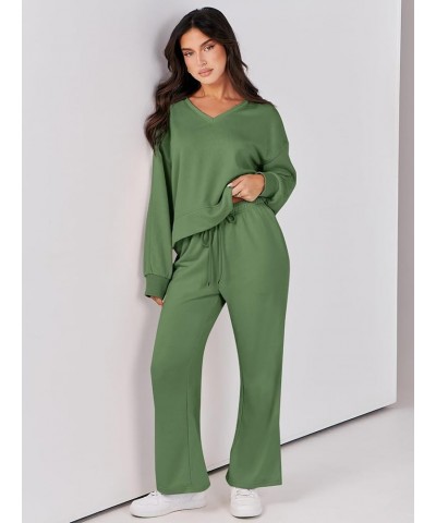 Women's Two Piece Outfits Matching Sets Long Sleeve Pullover Tops and Wide Leg Pants Tracksuit Lounge Sets Army Green $23.10 ...