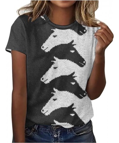 Horse Graphic Tees for Women Short Sleeve 2024 Summer Tops Trendy Crewneck Casual Blouses Workout Laides Tunic Tshirts A01_bl...