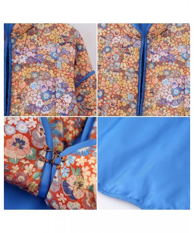 Womens Stylish Floral Printed Quilted Cropped Puffer Jackets Long Sleeve Winter Coats Orange $22.05 Jackets