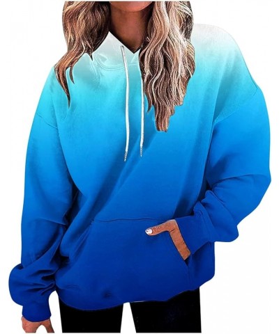 Cropped Sweatshirt Women's Fashion Loose Casual Daily Long Sleeve Gradient Patchwork Top 4-sky Blue $14.86 Hoodies & Sweatshirts