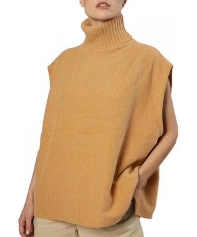 Oversized Knit Sweater Vests for Women Mock Neck Cap Sleeve Knitted Ribbed Tank Tops Sleeveless Loose fit Pullover A-yellow $...