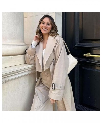 Women's Cropped Trench Coat Casual Lapel Double Breasted Short Jacket Outerwear with Belt Khaki $17.20 Coats