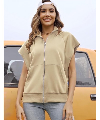 Womens Half Zip Hoodies Cropped Pullover Sweatshirt Fleece Lined Sweater Tops with Pocket Thumb Hole 02-khaki $16.52 Hoodies ...