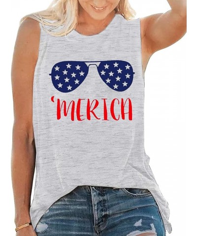 American Flag Tank Tops Women Sunglass Graphic Tees Shirts Casual Sleeveless 4th of July Shirt Tops White $10.34 Tanks