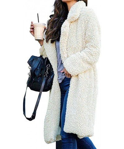 Women Winter Top Coat Long Sleeve Warm Lapel Jacket Fashion Medium Length Solid Color Coat White $21.19 Coats