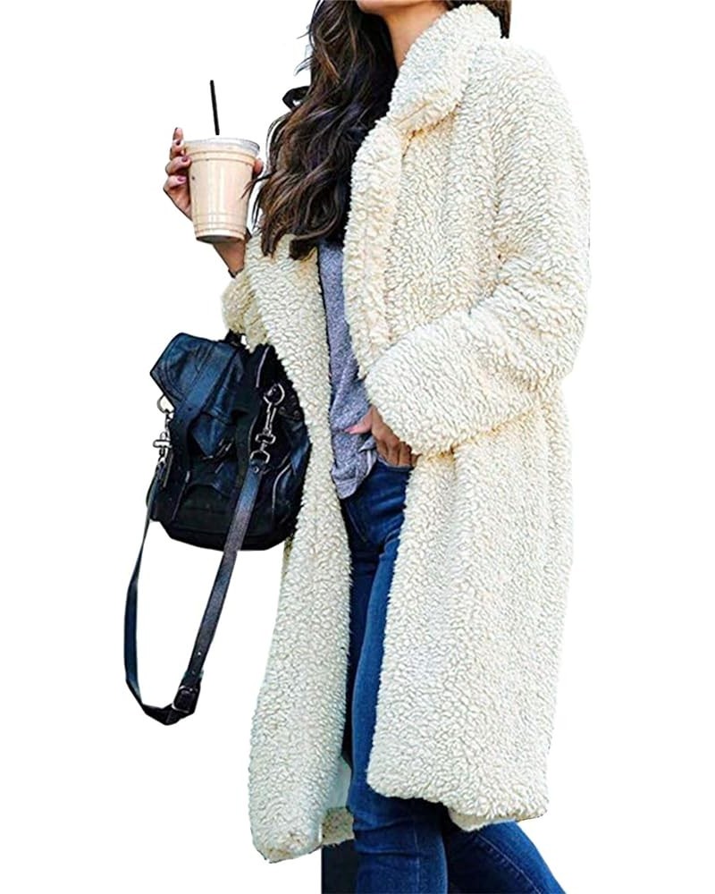 Women Winter Top Coat Long Sleeve Warm Lapel Jacket Fashion Medium Length Solid Color Coat White $21.19 Coats