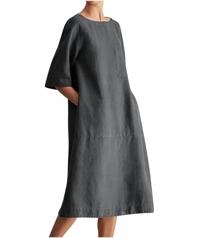 Beige Women Summer Cotton Linen Dress Sleeveless Crew Neck Loose Baggy Kaftan Long Dress with Pockets A1_dark Gray $5.43 Dresses