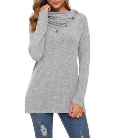 Womens Long Sleeve Button Cowl Neck Casual Loose Tunic Tops Blouse 06 Gray $16.31 Tops