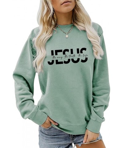 Jesus The Way The Truth The Life Sweatshirt, Christian Shirt Women Crewneck Pullover Tops Jesus Shirt Religious Gift Green $1...