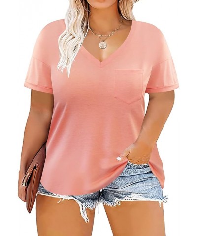 Plus Size T Shirt for Women Short Sleeve Loose Casual Blouse Soft Tops Tie Dye Print Soild Color Shirts XL-5XL 14-28 1_pink P...