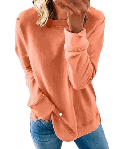 Long Sleeve Solid Color Winter Fall Sweatshirts Women Round Neck Loose Casual Cartoon Pullover Sweatshirts Sweaters Orange $1...