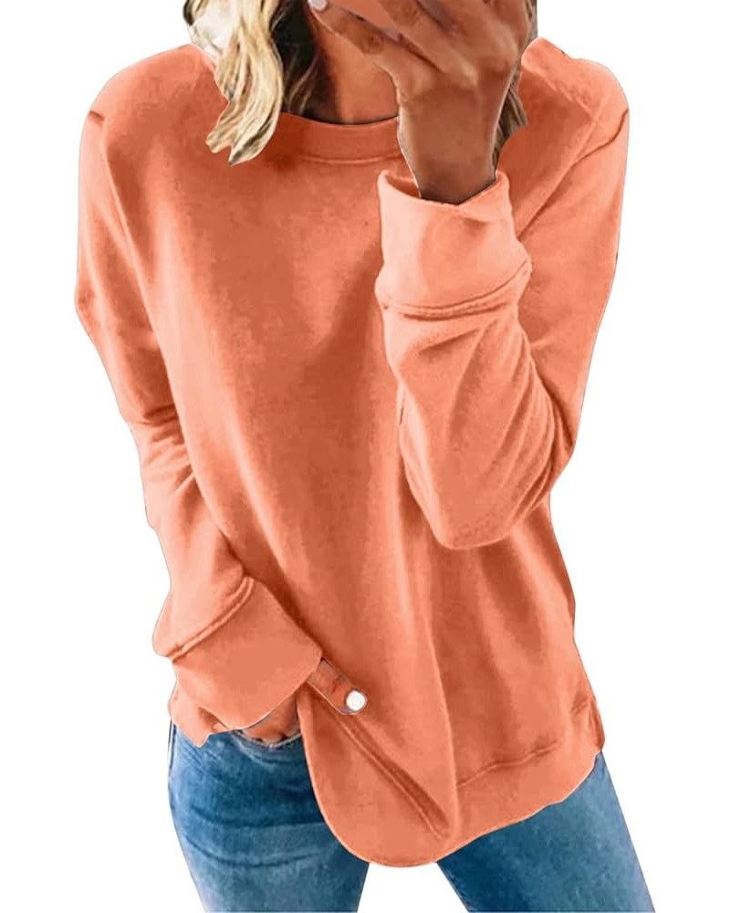 Long Sleeve Solid Color Winter Fall Sweatshirts Women Round Neck Loose Casual Cartoon Pullover Sweatshirts Sweaters Orange $1...