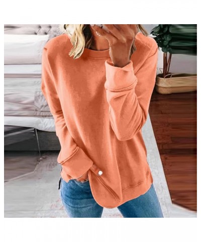 Long Sleeve Solid Color Winter Fall Sweatshirts Women Round Neck Loose Casual Cartoon Pullover Sweatshirts Sweaters Orange $1...