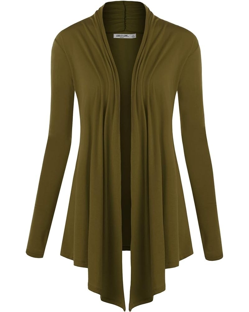 Women's Draped Front Open Cardigan Casual Long Sleeve Lightweight Cardigan Sweaters Duster Wsk850_olive $11.88 Sweaters