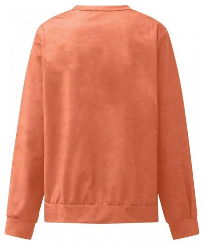 Long Sleeve Solid Color Winter Fall Sweatshirts Women Round Neck Loose Casual Cartoon Pullover Sweatshirts Sweaters Orange $1...