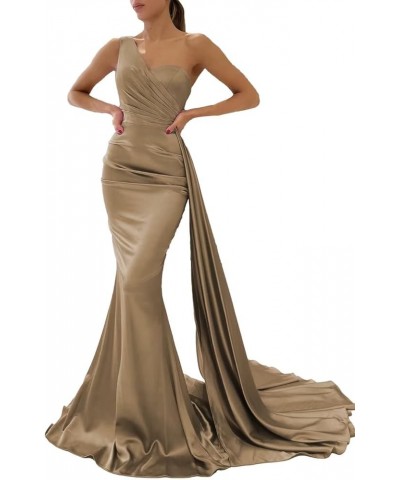 One Shoulder Mermaid Bridesmaid Dresses Bodycon Prom Dresses Long for Women Formal Evening Gown Stretch Khaki $44.67 Dresses