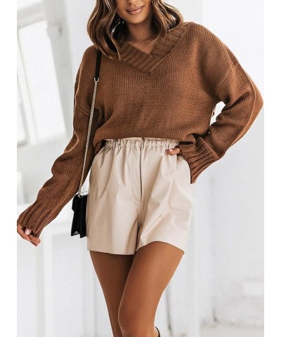 Oversized Sweaters for Women Sexy Deep V Neck Long Sleeve Cable Knit Sweater Loose Jumper Tunic Pullover Tops 3b Brown $25.51...