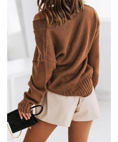 Oversized Sweaters for Women Sexy Deep V Neck Long Sleeve Cable Knit Sweater Loose Jumper Tunic Pullover Tops 3b Brown $25.51...