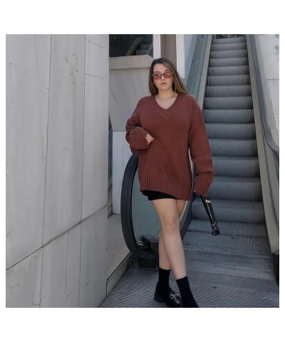 Oversized Sweaters for Women Sexy Deep V Neck Long Sleeve Cable Knit Sweater Loose Jumper Tunic Pullover Tops 3b Brown $25.51...