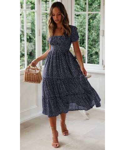 Women's Spring Summer Dresses Party Casual Floral Print Boho Elegant Beautiful Cute Midi Long Maxi Dress Navy Blue $20.64 Dre...