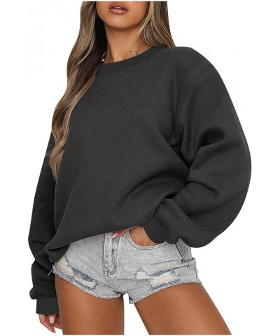 Womens Fashion 2023 Long Sleeve Sweatshirts Lightweight Casual Crew Neck Tops Fall Oversized Fleece Pullover Sweaters Bblack ...