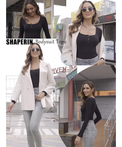 Long Sleeve Bodysuit for Women Sexy Square Neck Tops Slim Fit Body Suit Jumpsuit Black-button $13.74 Bodysuits